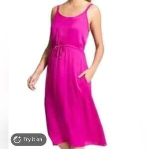 ATHLETA easy breezy lightweight satin effect side slit summer midi dress L